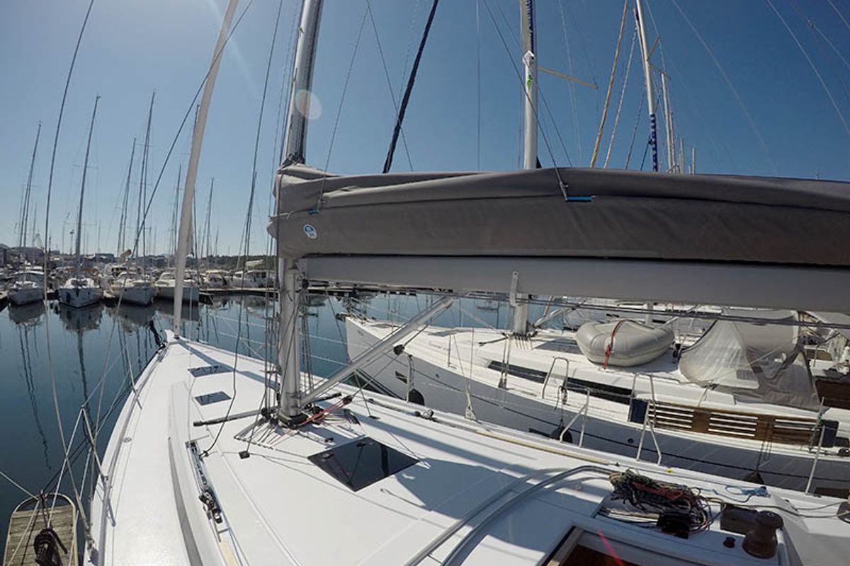 Deck of Sportski Vuk 44, a Cantiere Del Pardo (Grand Soleil) Grand Soleil 44 Performance sailboat at Grad Šibenik, Croatia