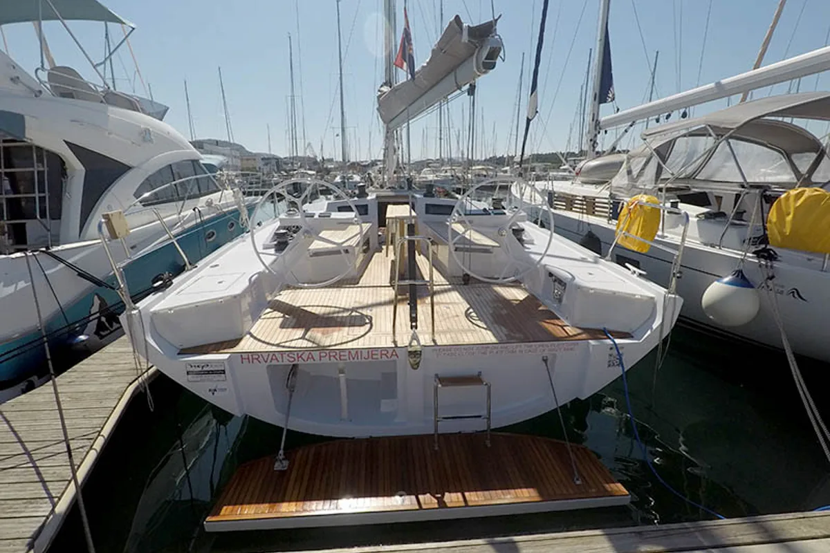Exterior view of Sportski Vuk 44, a Cantiere Del Pardo (Grand Soleil) Grand Soleil 44 Performance sailboat at Grad Šibenik,…