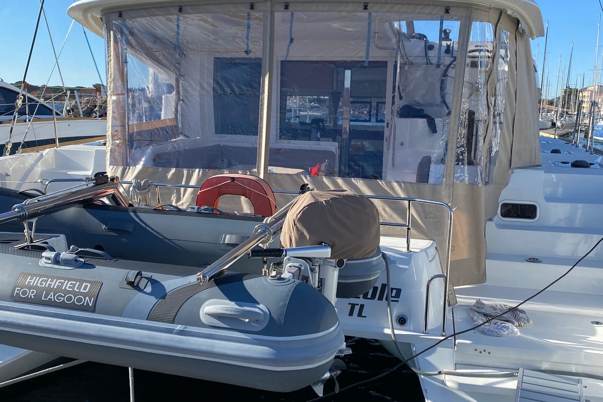 Exterior view of Fil'eole, a Lagoon 40 catamaran at Hyères, France