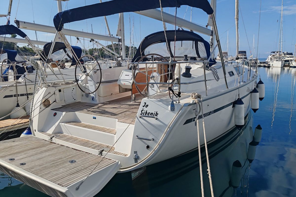 Exterior view of Io, a Bavaria Cruiser 46 sailboat at Općina Pakoštane, Croatia