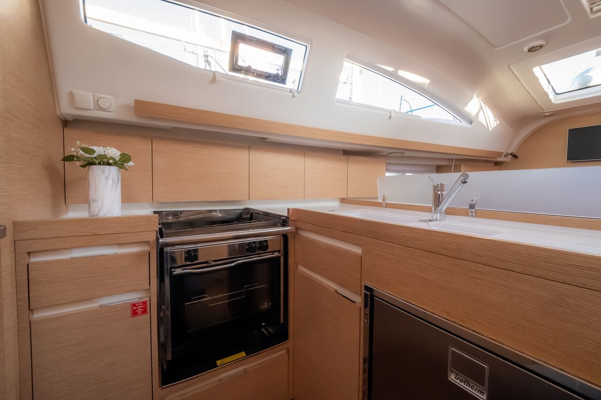 Galley of Despacito, a Elan Impression 40 sailboat at Grad Biograd na Moru, Croatia