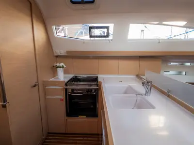 Galley of Despacito, a Elan Impression 40 sailboat at Grad Biograd na Moru, Croatia