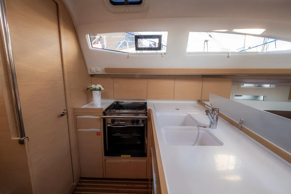 Galley of Despacito, a Elan Impression 40 sailboat at Grad Biograd na Moru, Croatia