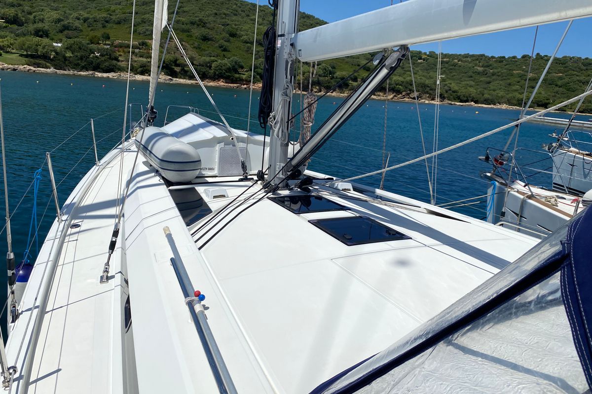 Deck of Ferro Azzurro, a Beneteau Oceanis 46.1 sailboat at Olbia, Italy