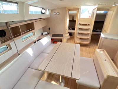 Salon of Ferro Azzurro, a Beneteau Oceanis 46.1 sailboat at Olbia, Italy