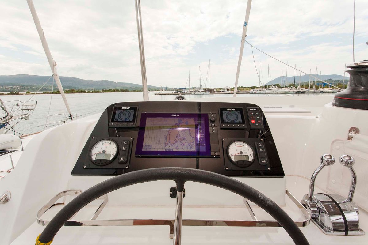 Cockpit of Nirvana, a Lagoon 42 catamaran at Municipal Unit of Lefkada, Greece