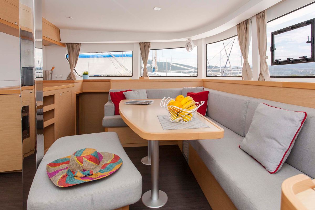 Salon of Nirvana, a Lagoon 42 catamaran at Municipal Unit of Lefkada, Greece