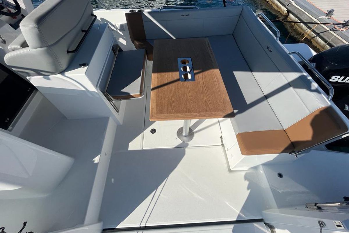 Deck of Flyer 9, a Beneteau Flyer 9 SUNdeck motorboat at Grad Pula, Croatia