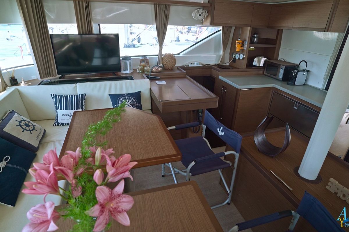 Salon of Aeolian Myth, a Lagoon 50 catamaran at Preveza, Greece
