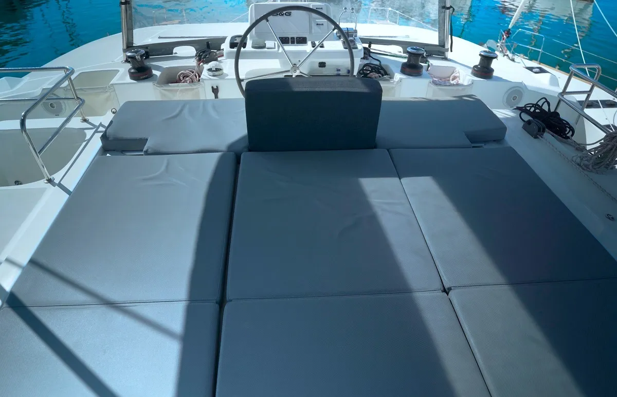 Deck of Aeolian Myth, a Lagoon 50 catamaran at Preveza, Greece