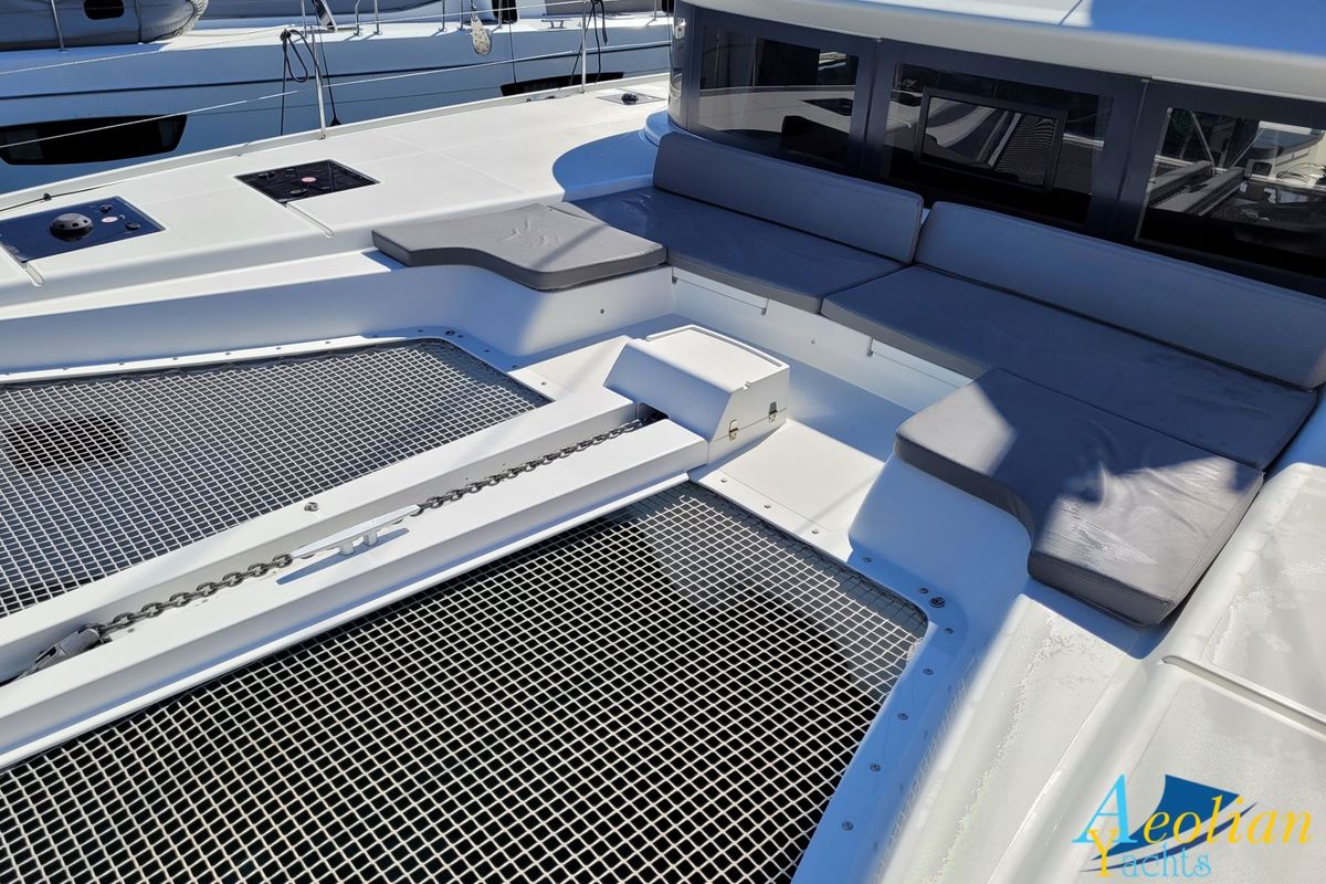 Deck of Aeolian Myth, a Lagoon 50 catamaran at Preveza, Greece