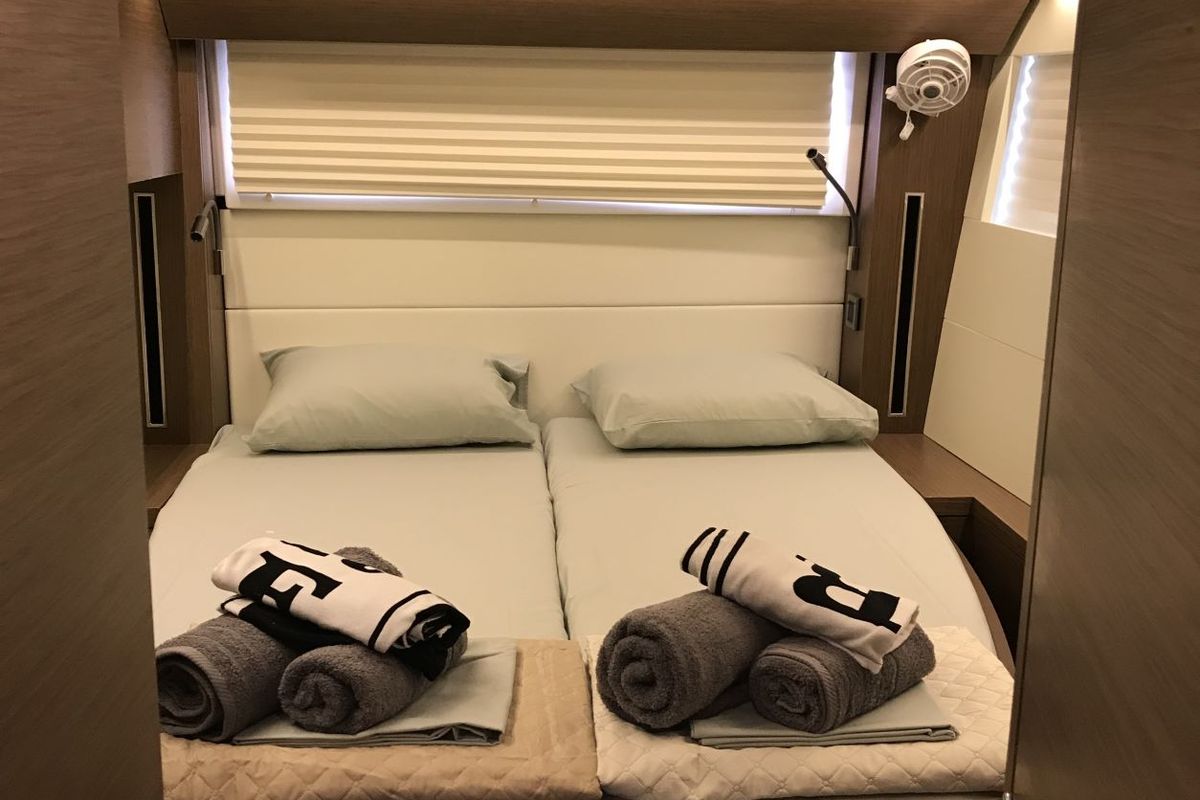 Cabin on Aeolian Myth, a Lagoon 50 catamaran at Preveza, Greece
