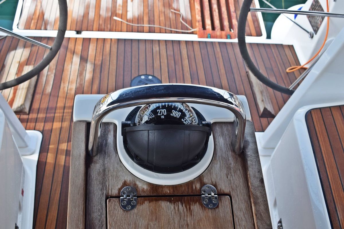 Cockpit of Zaklopatica, a Bavaria Cruiser 37 sailboat at Grad Kaštela, Croatia