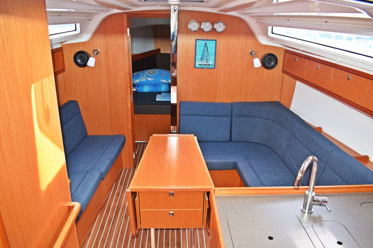 Salon of Zaklopatica, a Bavaria Cruiser 37 sailboat at Grad Kaštela, Croatia
