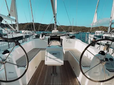 Cockpit of Coconut, a Bavaria C38 sailboat at Fethiye, Turkey