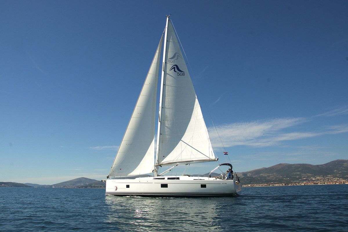 Exterior view of Golden Box, a Hanse Yachts Hanse 508 sailboat at Grad Kaštela, Croatia