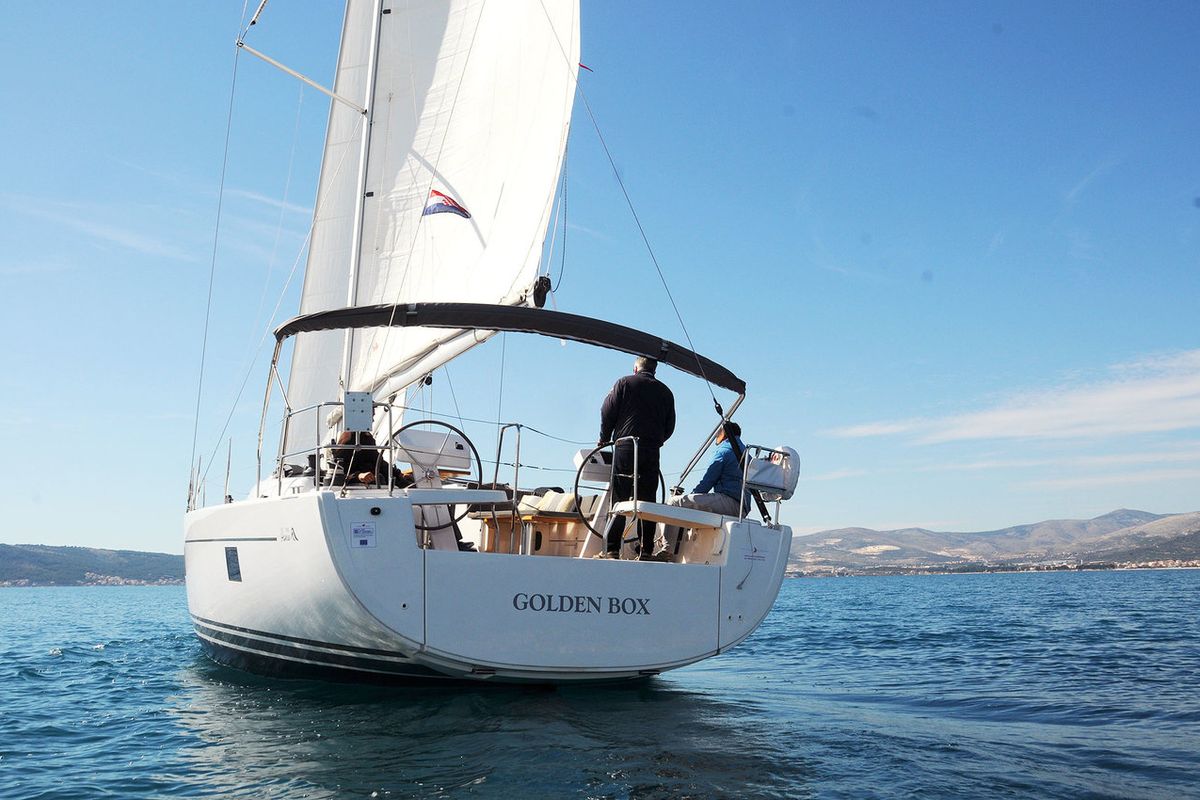 Exterior view of Golden Box, a Hanse Yachts Hanse 508 sailboat at Grad Kaštela, Croatia