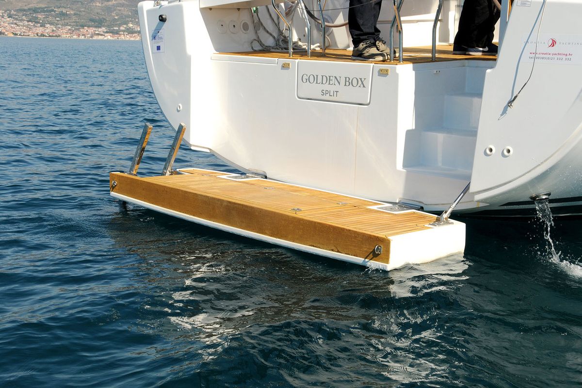 Deck of Golden Box, a Hanse Yachts Hanse 508 sailboat at Grad Kaštela, Croatia
