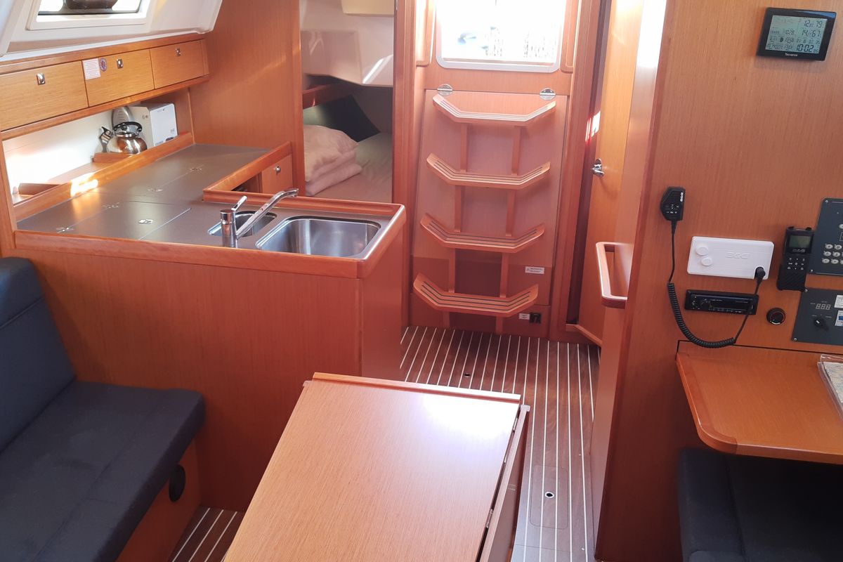 Galley of Sixteen, a Bavaria 37 Cruiser sailboat at Fisksätra, Sweden
