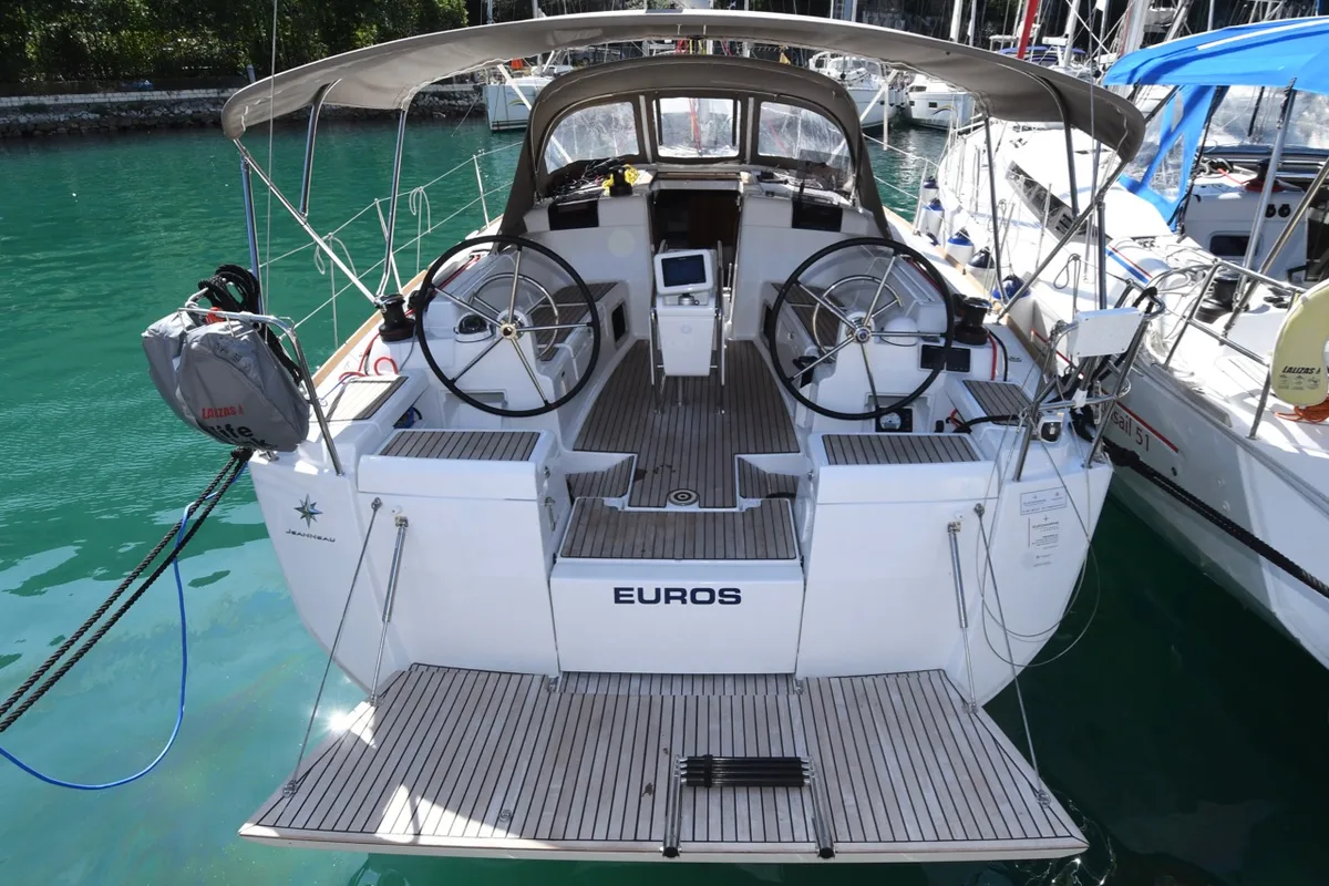 Exterior view of Euros, a Jeanneau Sun Odyssey 419 sailboat at Dubrovnik, Croatia