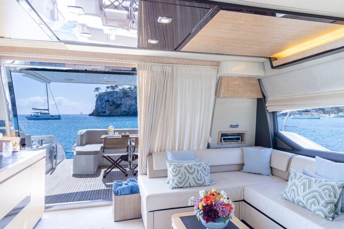 Salon of Not Dead Yet, a Azimut 64 yacht at Palma de Mallorca, Spain