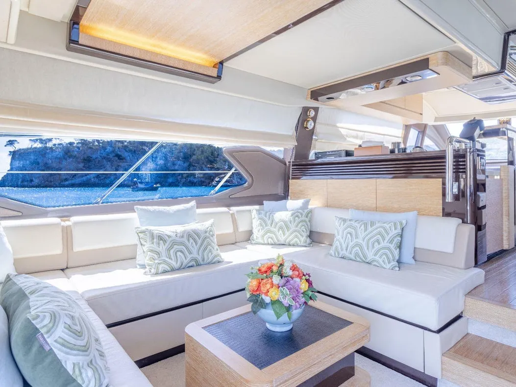 Salon of Not Dead Yet, a Azimut 64 yacht at Palma de Mallorca, Spain