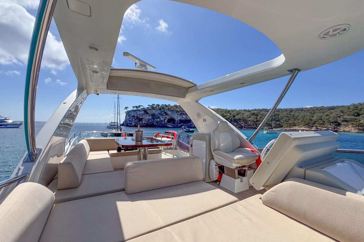 Deck of Not Dead Yet, a Azimut 64 yacht at Palma de Mallorca, Spain