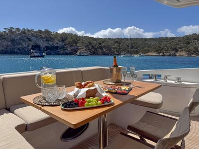 Deck of Not Dead Yet, a Azimut 64 yacht at Palma de Mallorca, Spain
