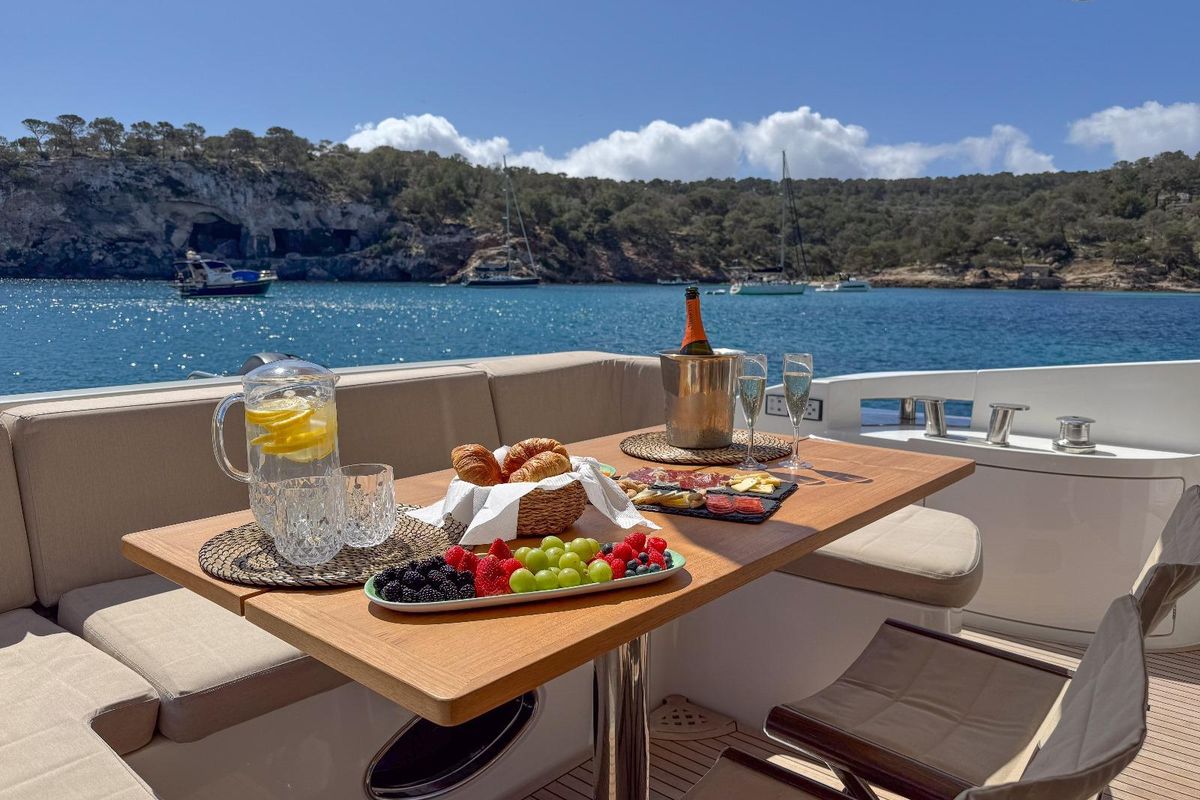 Deck of Not Dead Yet, a Azimut 64 yacht at Palma de Mallorca, Spain