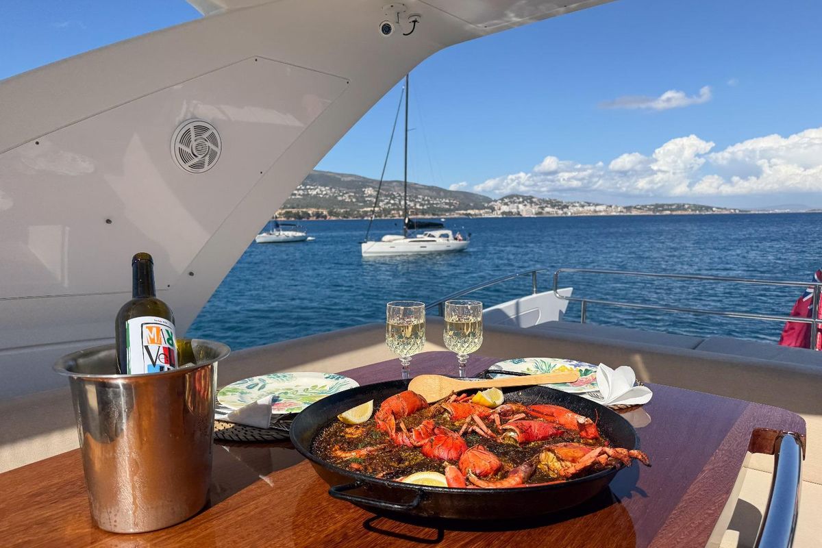 Deck of Not Dead Yet, a Azimut 64 yacht at Palma de Mallorca, Spain