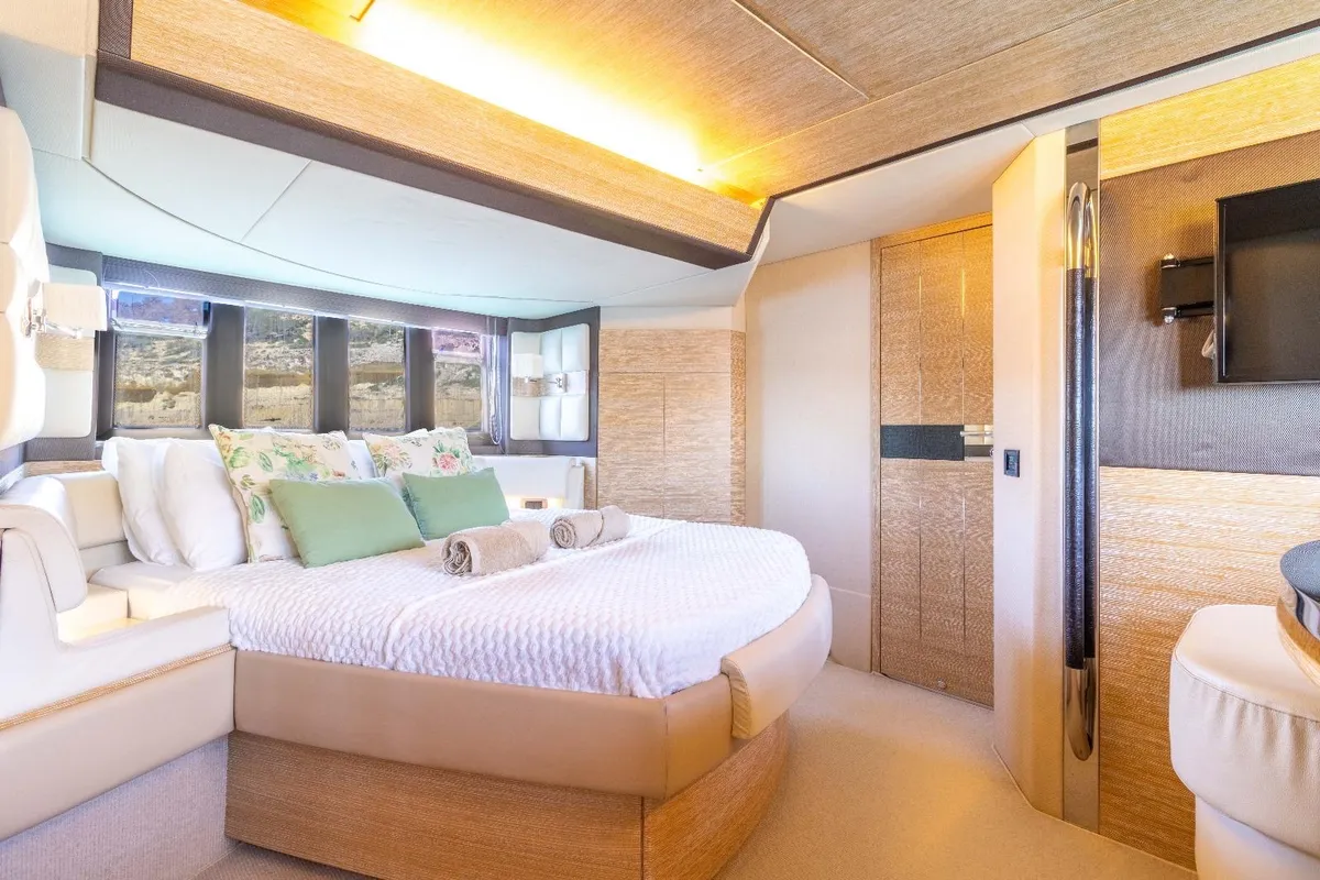 Cabin on Not Dead Yet, a Azimut 64 yacht at Palma de Mallorca, Spain