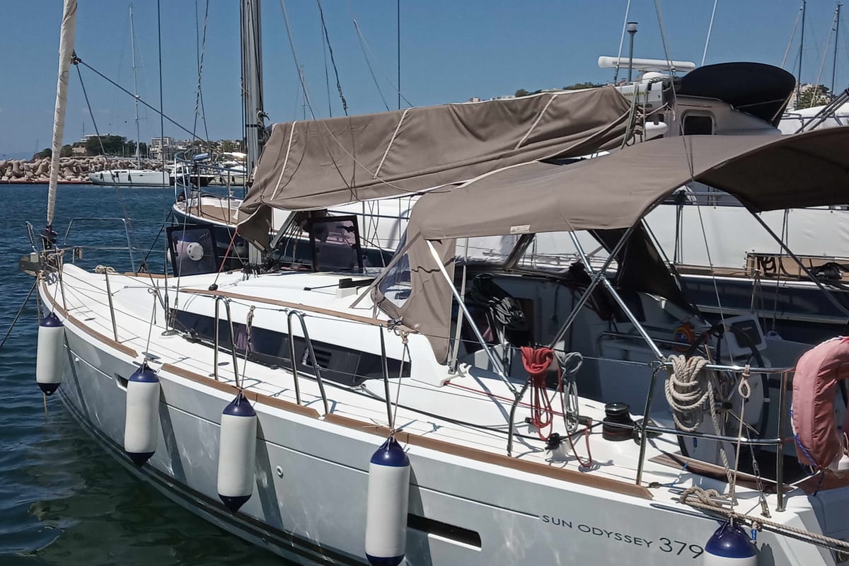 Exterior view of ARGO, a Jeanneau Sun Odyssey 379 sailboat at Athens, Greece
