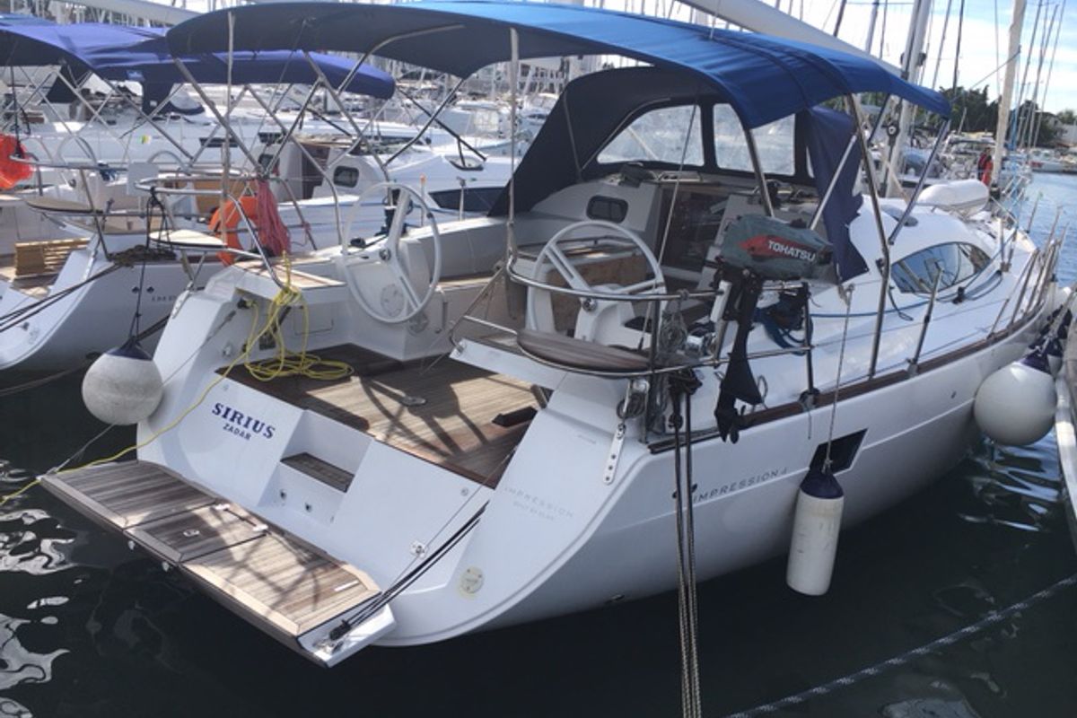 Cockpit of Sirius, a Elan Impression 45 sailboat at Grad Biograd na Moru, Croatia