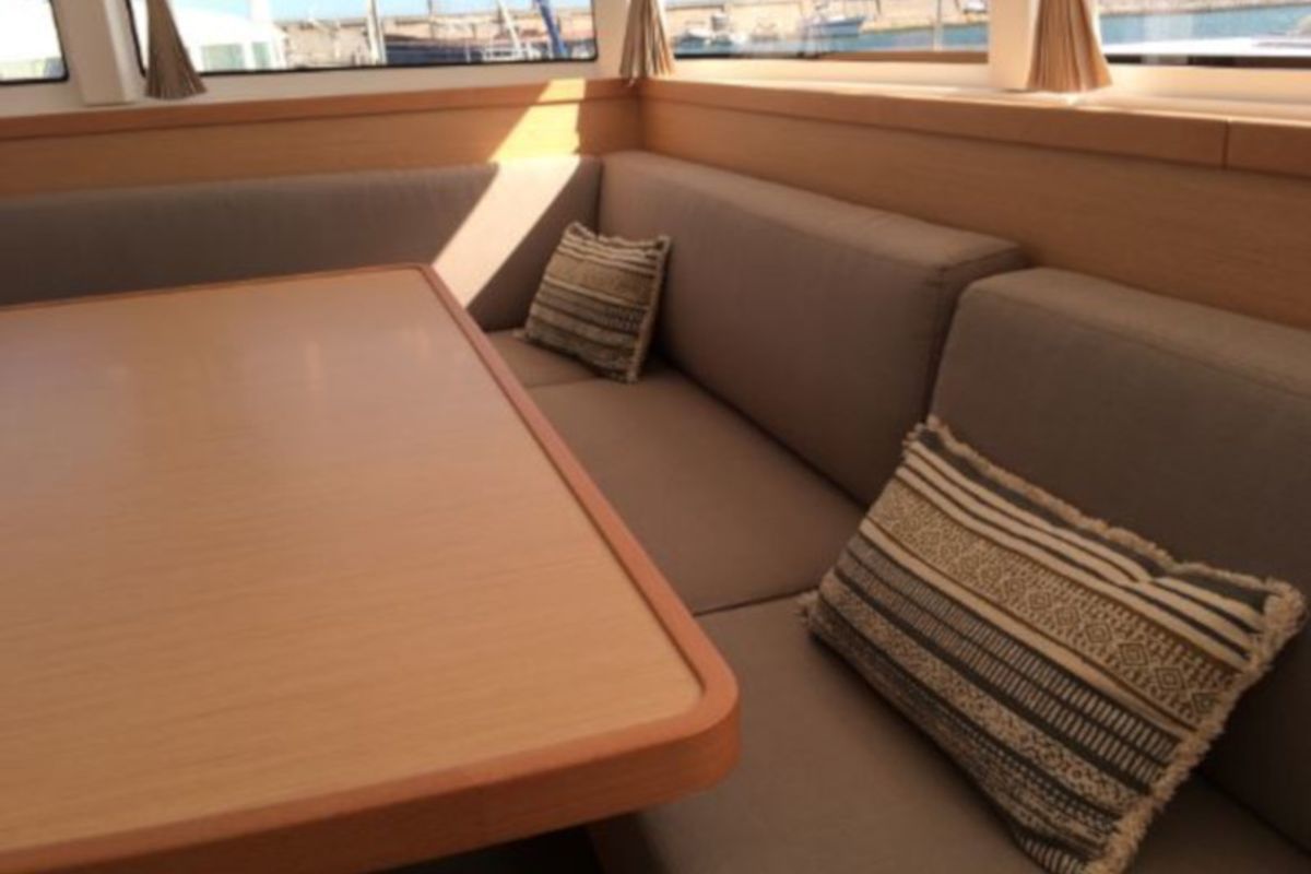 Salon of Mares, a Lagoon 42 catamaran at Sant Antoni de Portmany, Spain