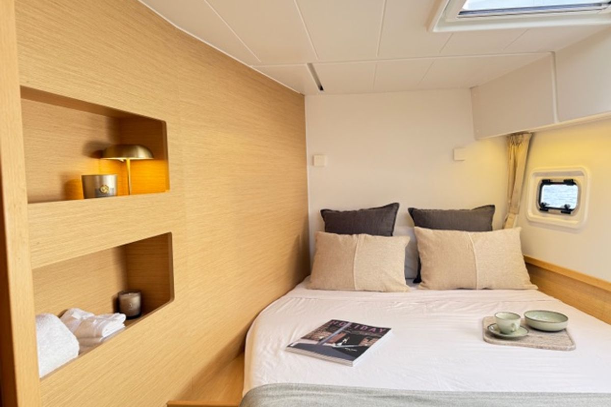 Cabin on Mares, a Lagoon 42 catamaran at Sant Antoni de Portmany, Spain