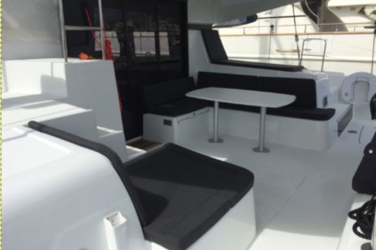 Deck of Mares, a Lagoon 42 catamaran at Sant Antoni de Portmany, Spain