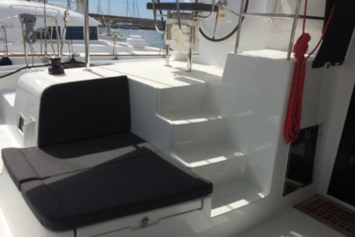 Deck of Mares, a Lagoon 42 catamaran at Sant Antoni de Portmany, Spain