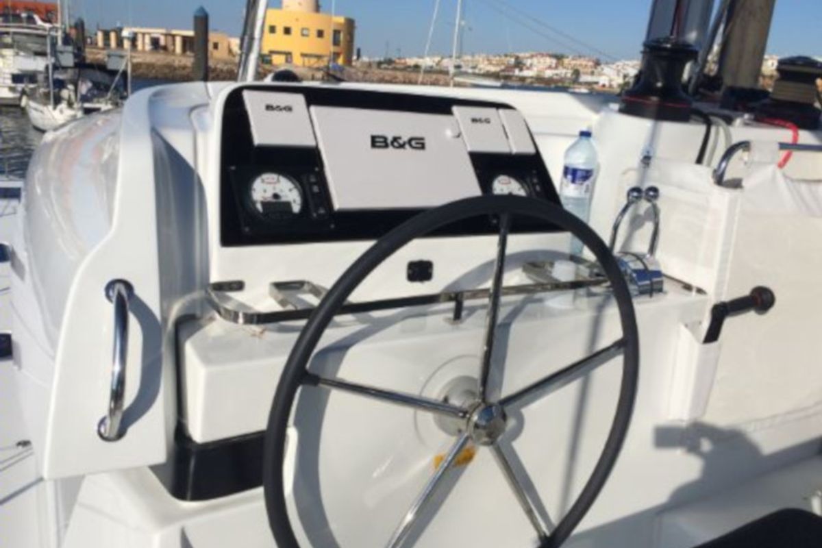 Cockpit of Mares, a Lagoon 42 catamaran at Sant Antoni de Portmany, Spain