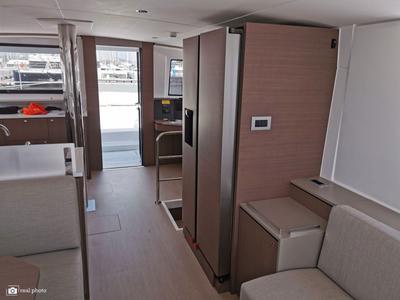 Salon of Moderna, a Bali 4.6 catamaran at Cannigione, Italy