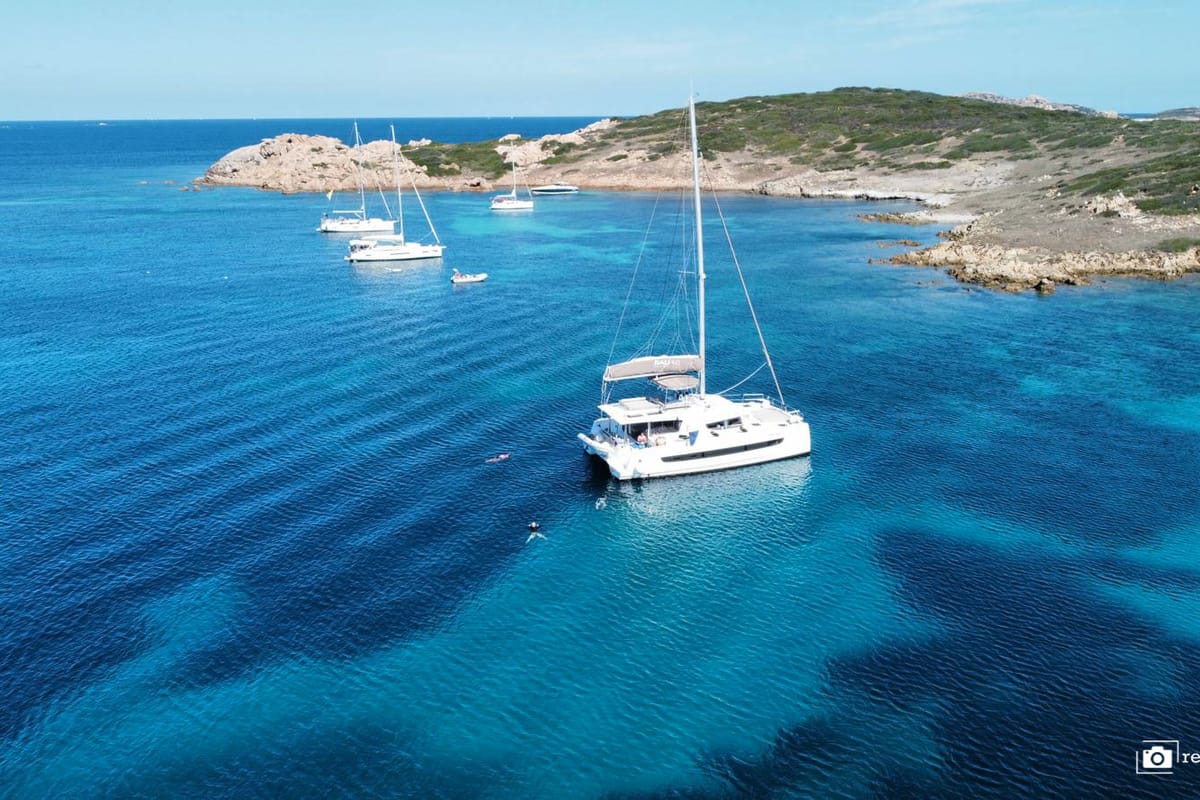 Exterior view of Moderna, a Bali 4.6 catamaran at Cannigione, Italy