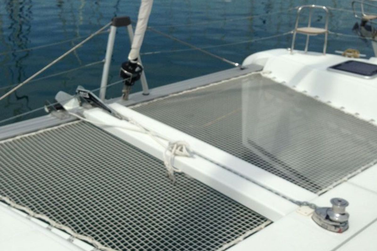 Deck of Aeolian Breeze, a Lagoon 42 catamaran at Preveza, Greece