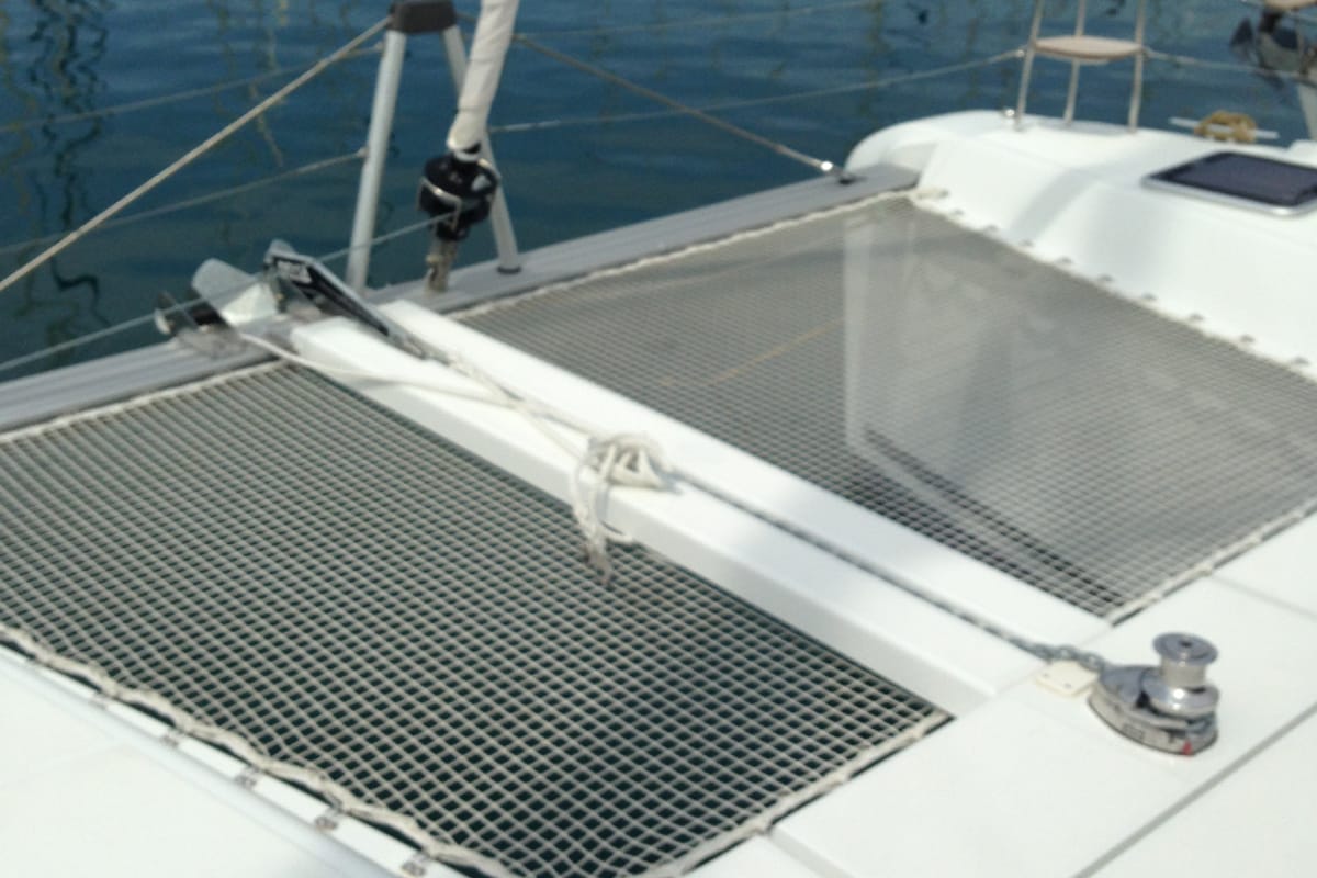 Deck of Aeolian Breeze, a Lagoon 42 catamaran at Preveza, Greece