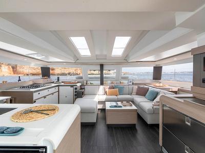 Salon of Cerulean, a Fountaine Pajot Elba 45 catamaran at Dubrovnik, Croatia