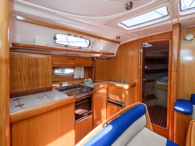 Galley of Blue Queen, a Bavaria 42 Cruiser sailboat at Grad Trogir, Croatia