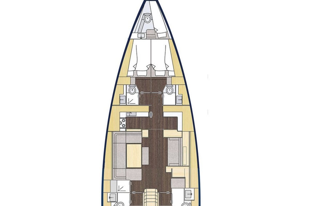 Floor plan of Elli, a Bavaria C57 sailboat at Athens, Greece
