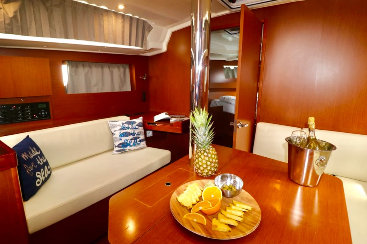 Salon of Mala Nevina, a Beneteau Oceanis 41.1 sailboat at Preveza, Greece
