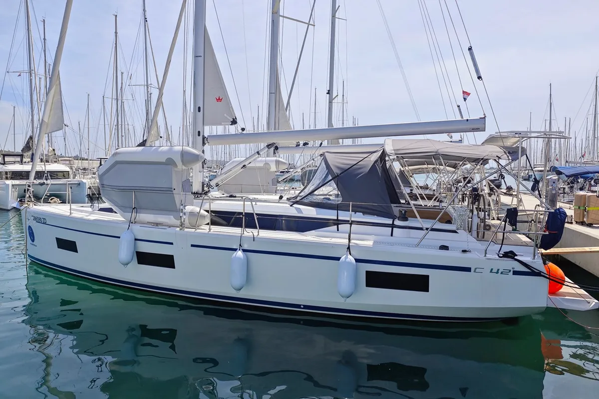 Exterior view of Zen, a Bavaria C42 sailboat at Općina Sukošan, Croatia