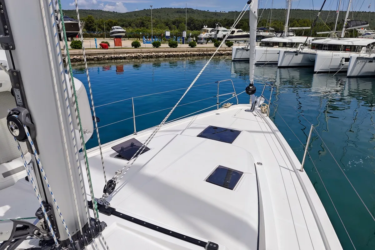Deck of Zen, a Bavaria C42 sailboat at Općina Sukošan, Croatia