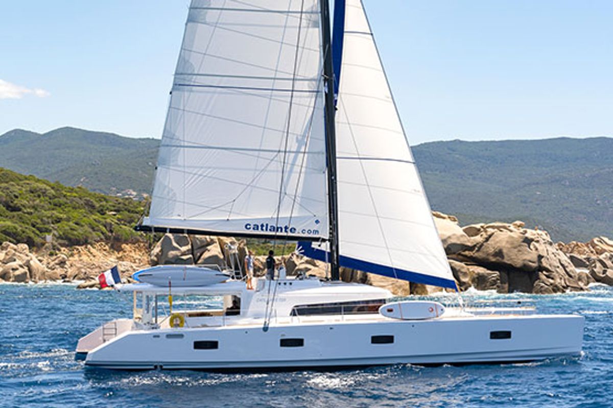 Exterior view of Eye Candy, a Gulet Catlante 720 catamaran at Eden Island Marina, Seychelles