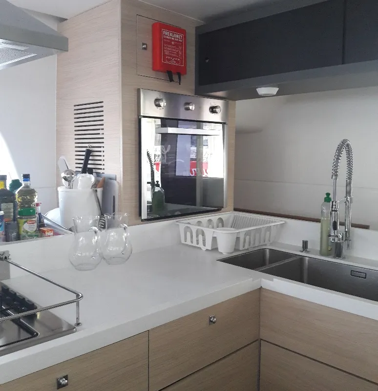 Galley of Eye Candy, a Gulet Catlante 720 catamaran at Eden Island Marina, Seychelles